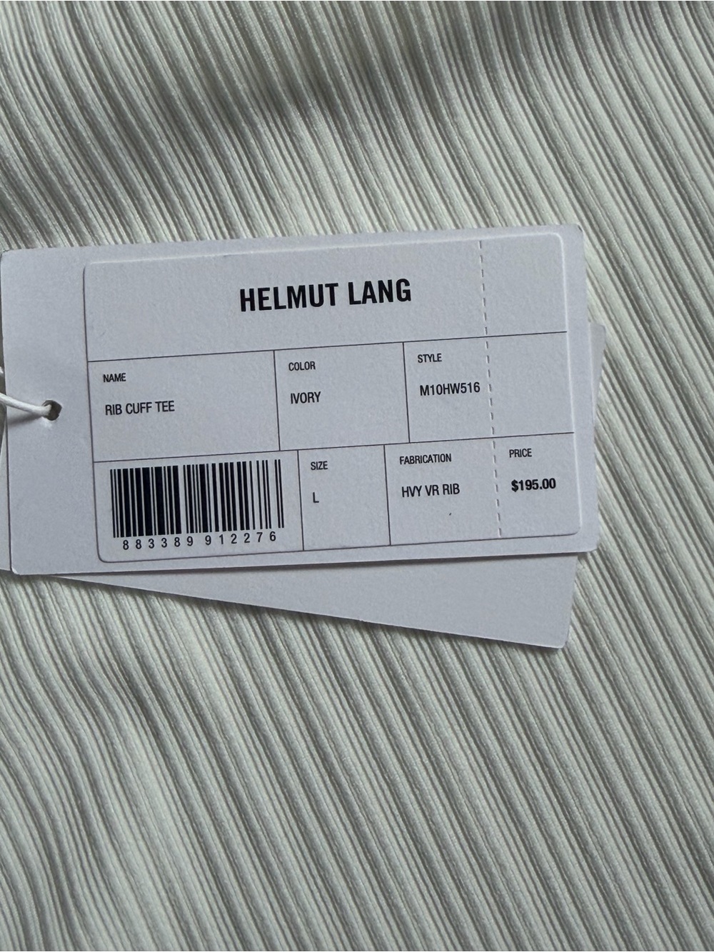 NWT Helmut Lang Rib Cuff Tee – Ivory, Size L - Picture 8 of 10